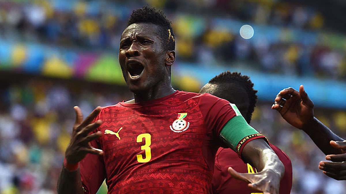 Asamoah Gyan celebrating a goal