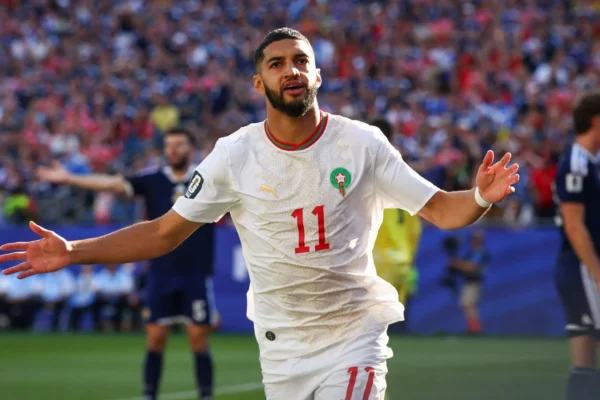 Morocco player celebrating his goal