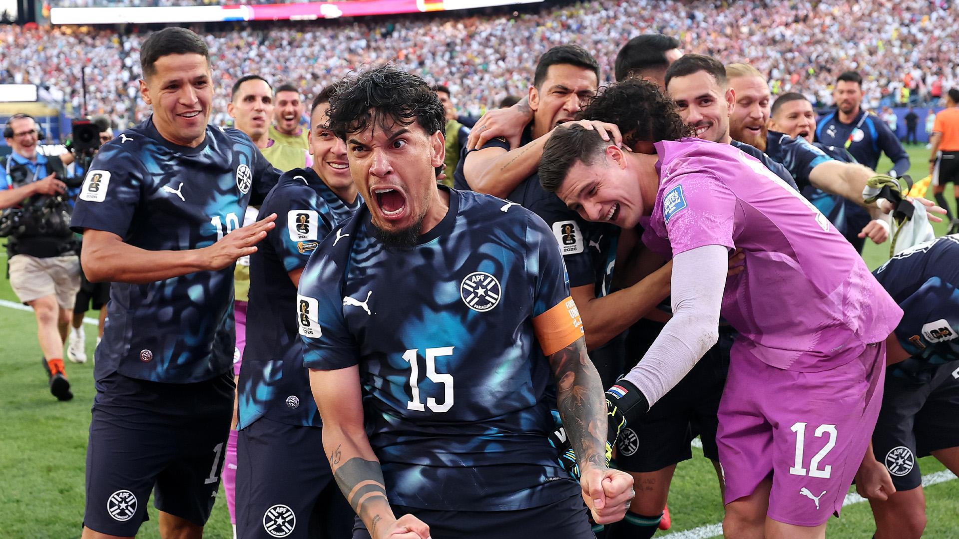 Paraguay players celebrating at the World Cup