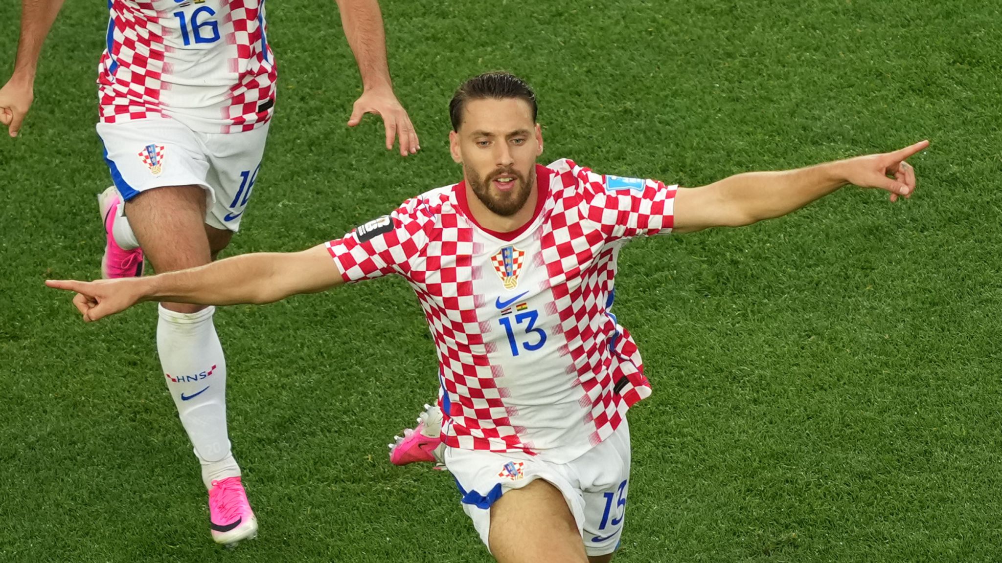 Nikola Vlašić celebrates after scoring for Croatia