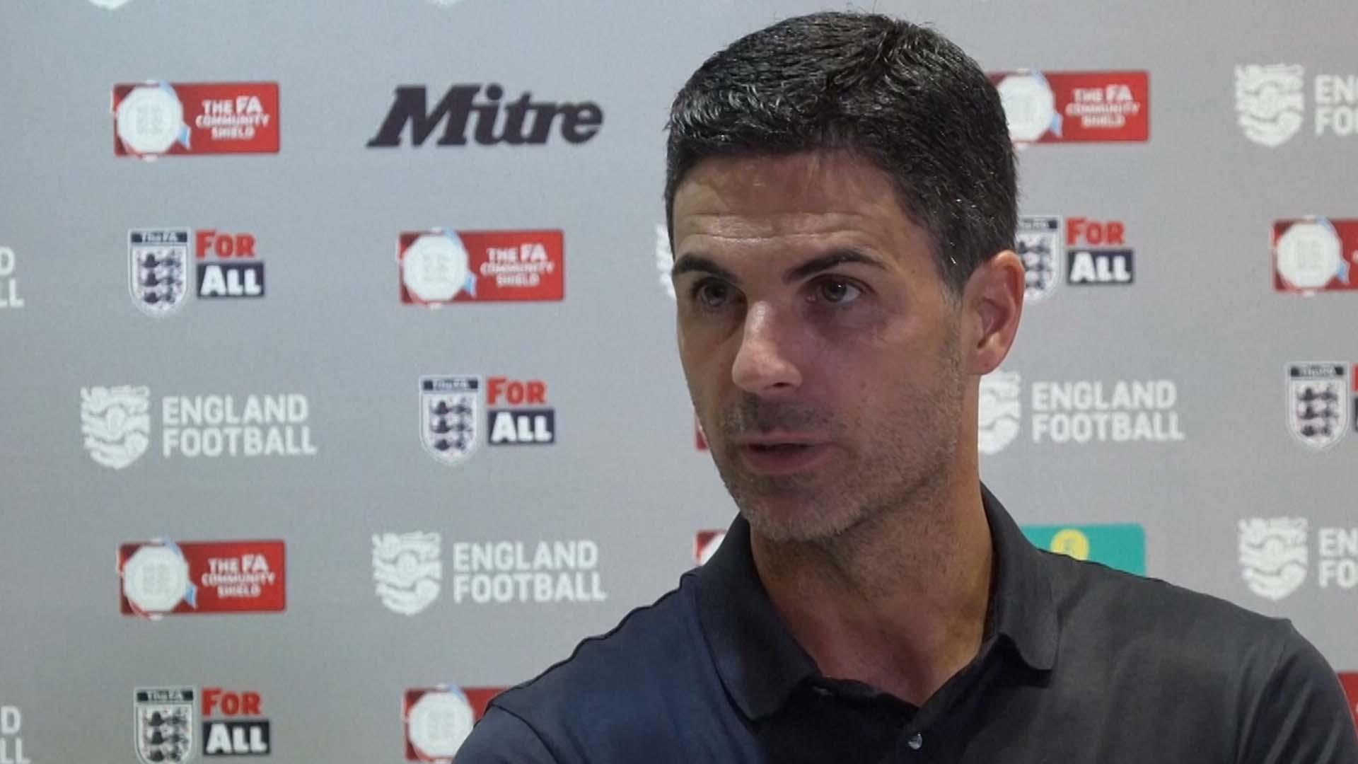 Mikel Arteta during a press