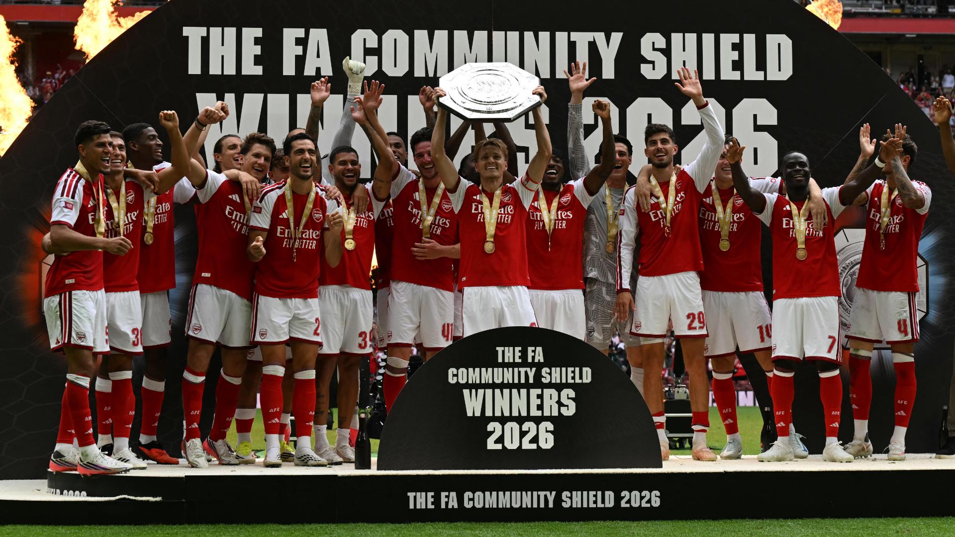 Arsenal players after the win celebrating