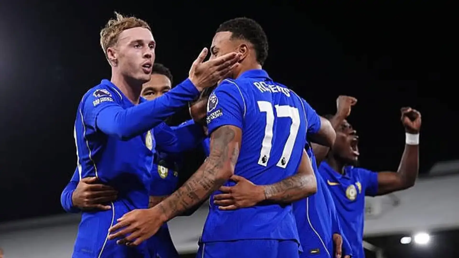 Chelsea players celebrating after scoring