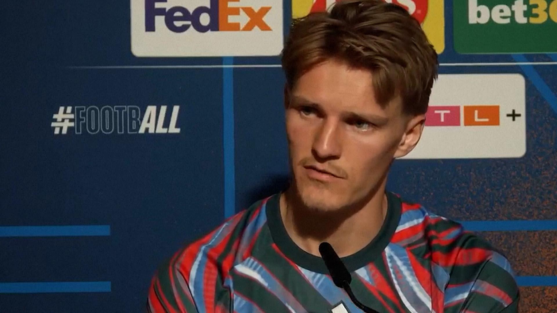 Martin Odegaard durng a press
