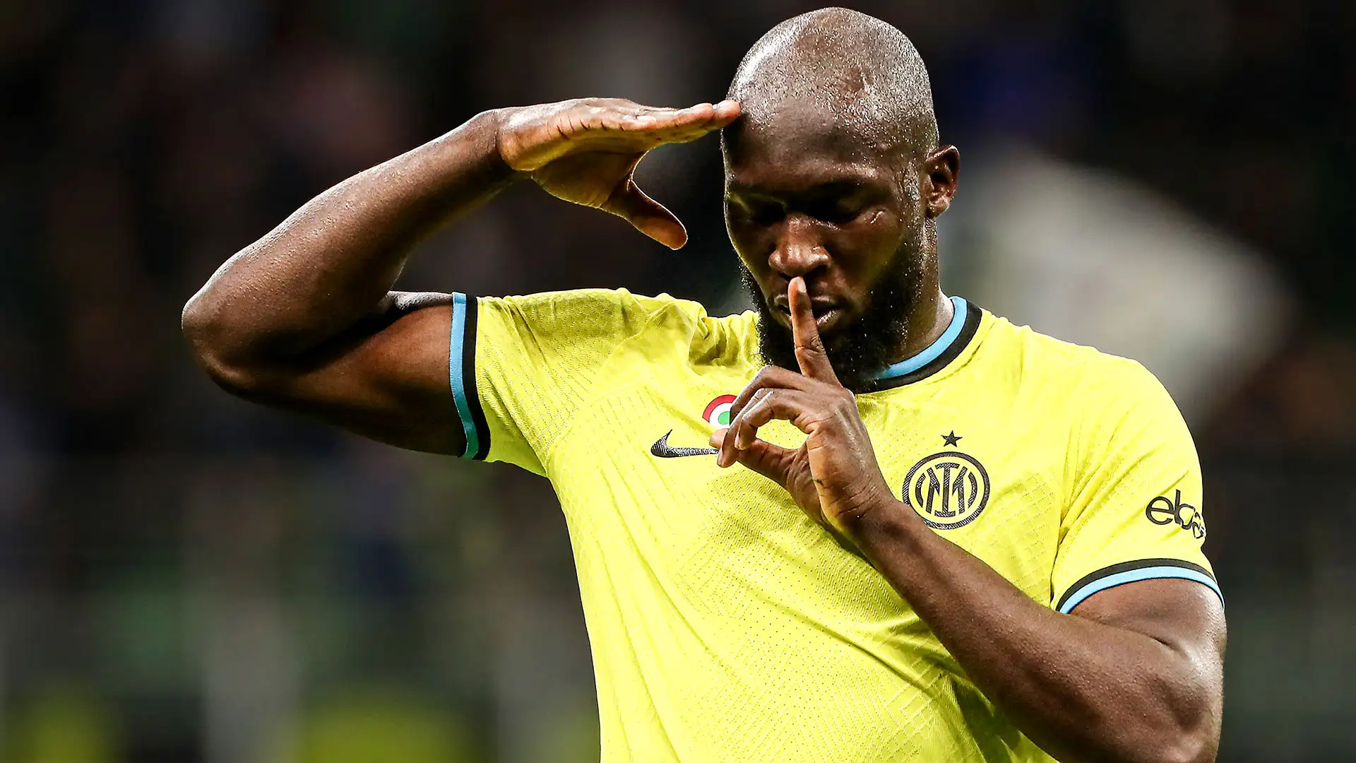 Romelu Lukaku reacting after scoring