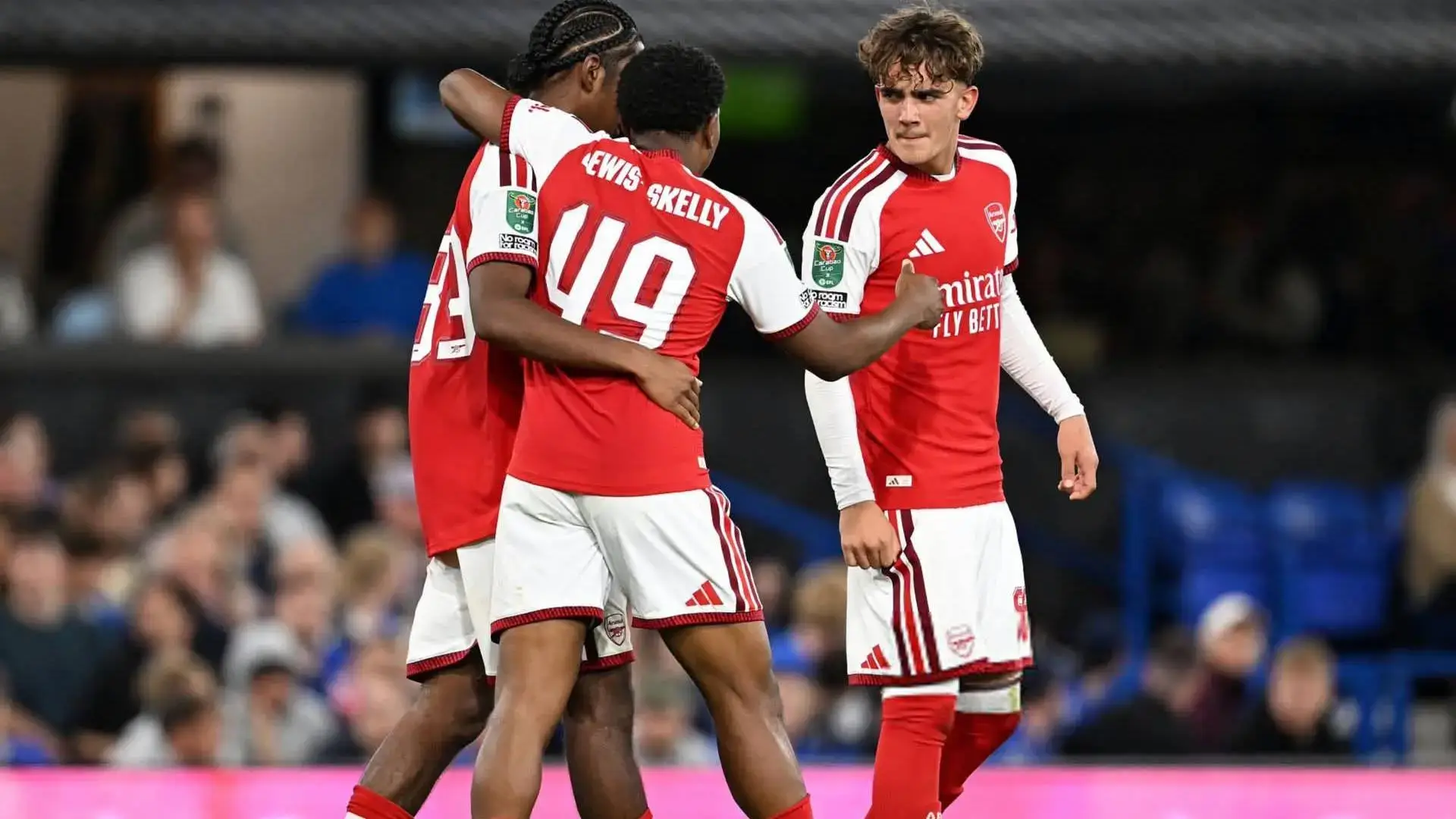 Arsenal players celebrating during Ipswich Town vs Arsenal