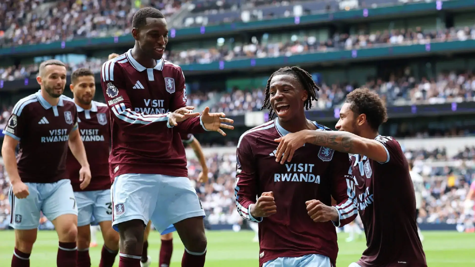Spurs vs Aston Villa Result: Villa Hand Winless Tottenham 3-2 Defeat in North London 2 Aston Villa goal celebration