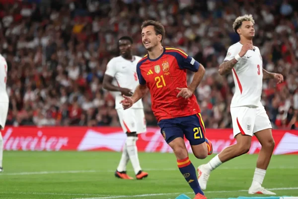 Oyarzabal celebrates after scoring againts England