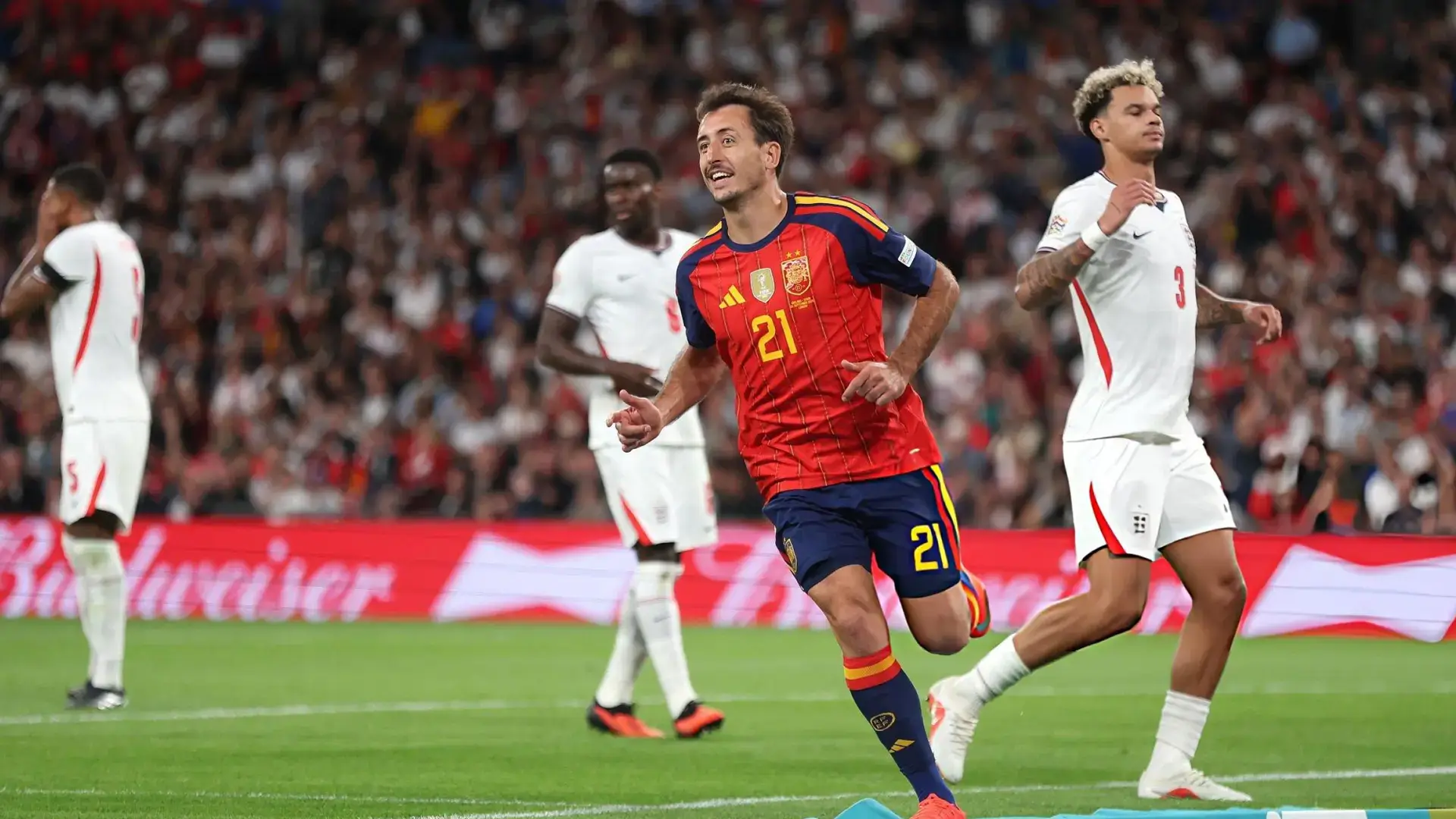Oyarzabal celebrates after scoring againts England