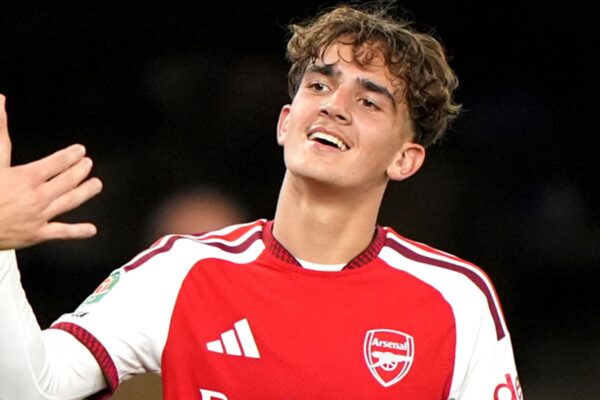 Max Dowman greeting a teammate during Ipswich Town vs Arsenal