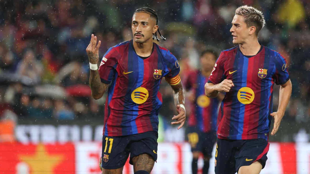 Raphinha celebrating his hat-trick