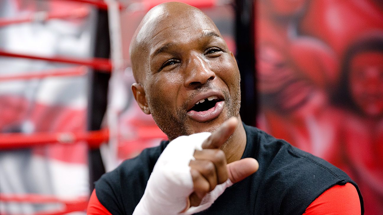 Bernard Hopkins reacts during training 