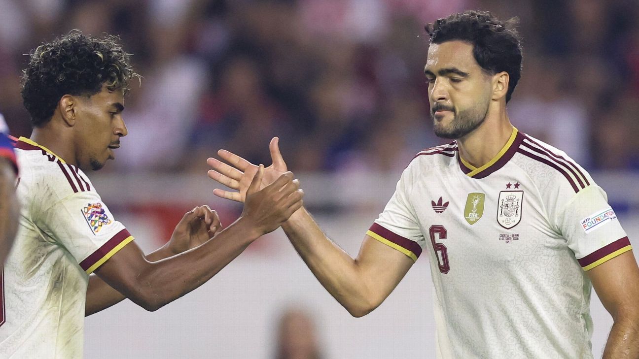Spain players celebrating a goal